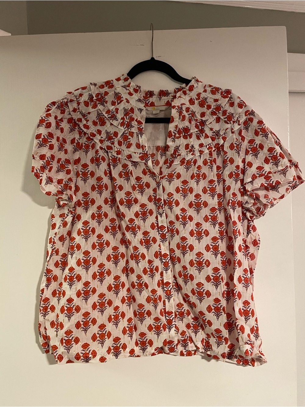 Boden blouse, ruffle collar button up, sz 16